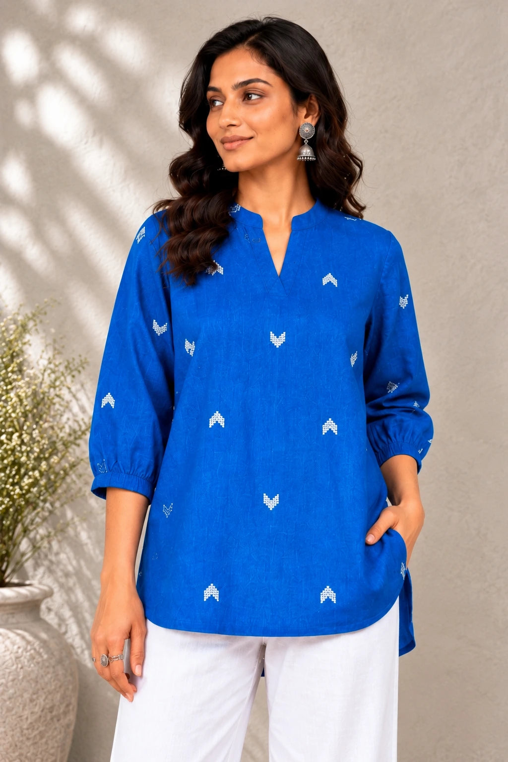 Blue Motif Woven South Cotton Top