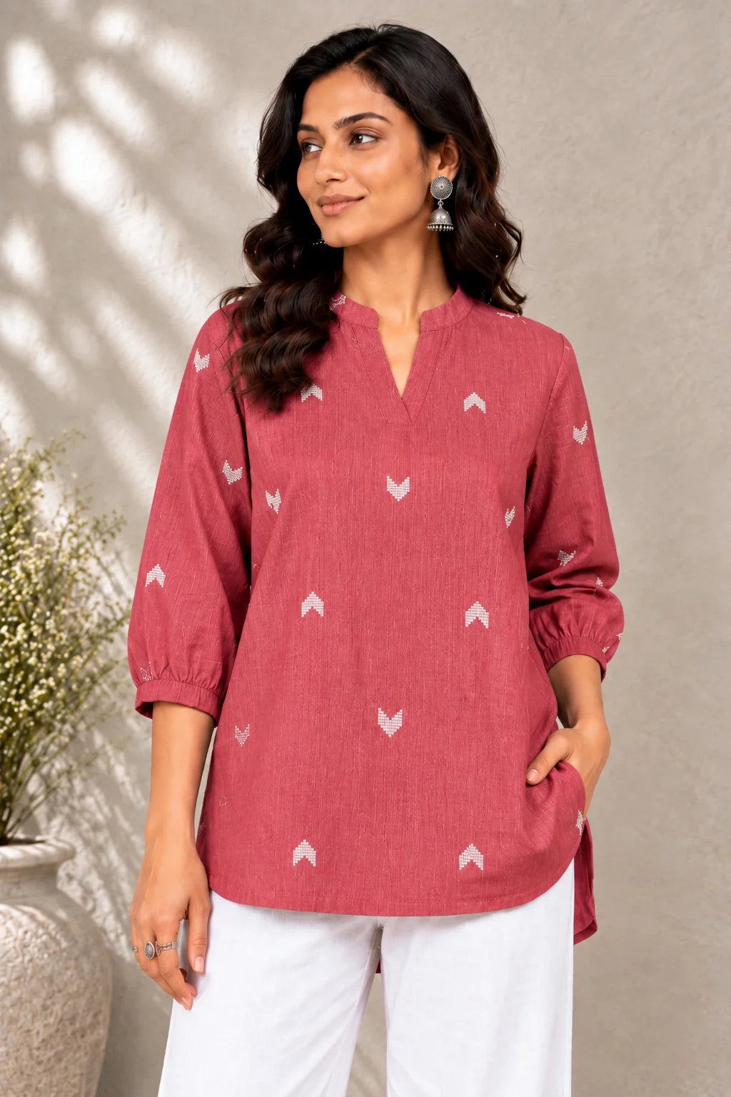 Rose Red Woven South Cotton Top