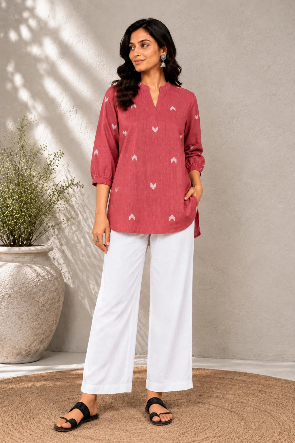 Rose Red Woven South Cotton Top