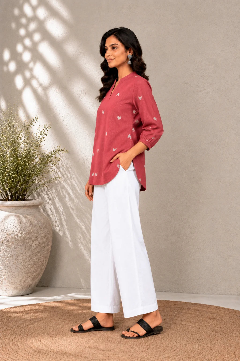 Rose Red Woven South Cotton Top