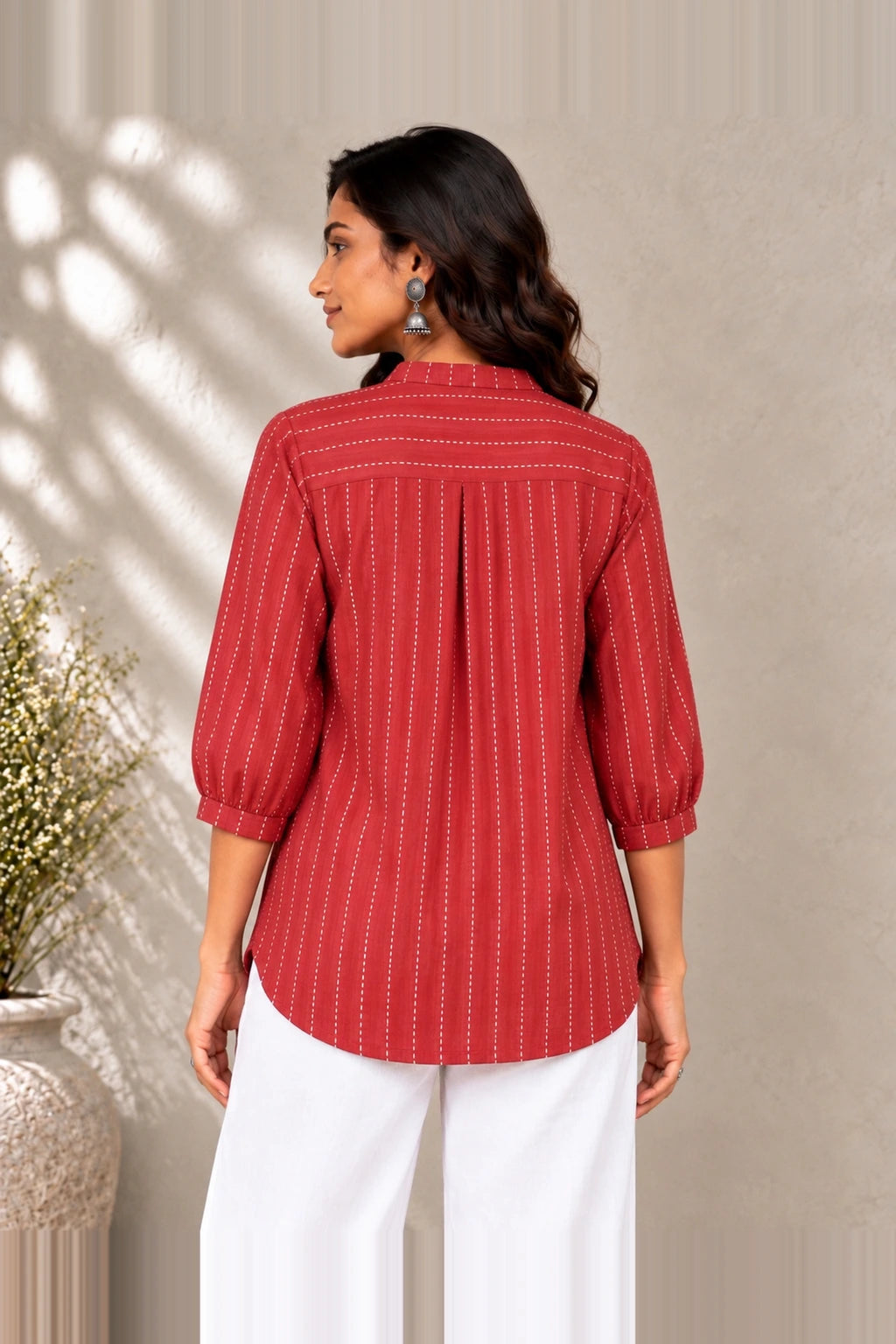 Red Striped Woven South Cotton Top