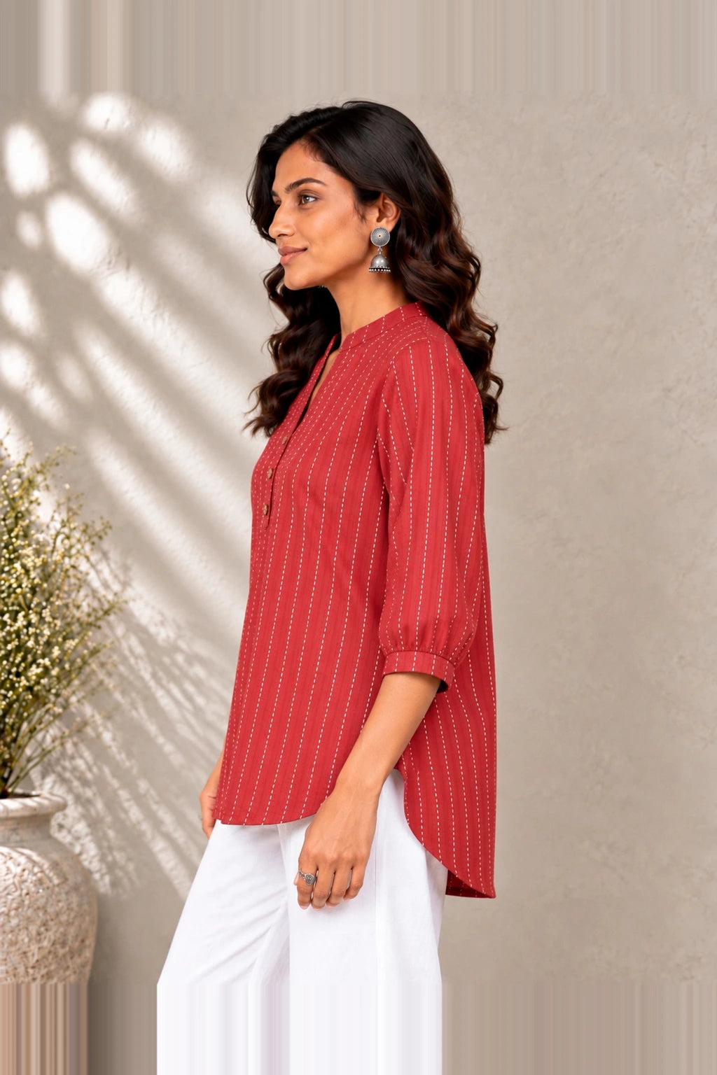 Red Striped Woven South Cotton Top
