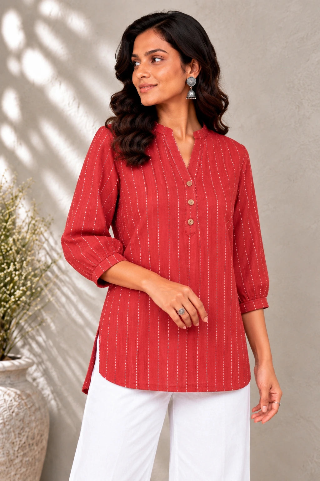 Red Striped Woven South Cotton Top