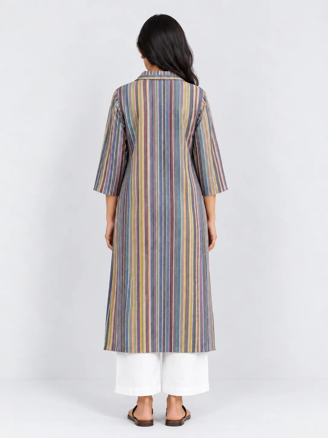 Multicolor Handwoven Pure Cotton Co-Ord Set with White Pant