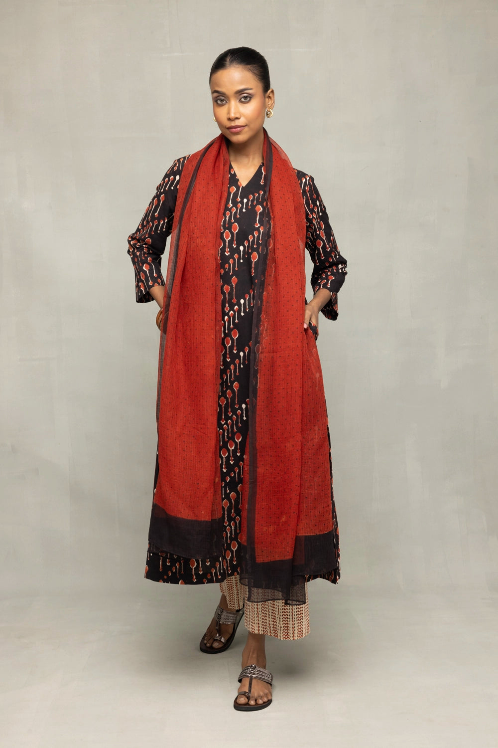 Maroon Spoon Hand Block Print Suit Set With Dupatta