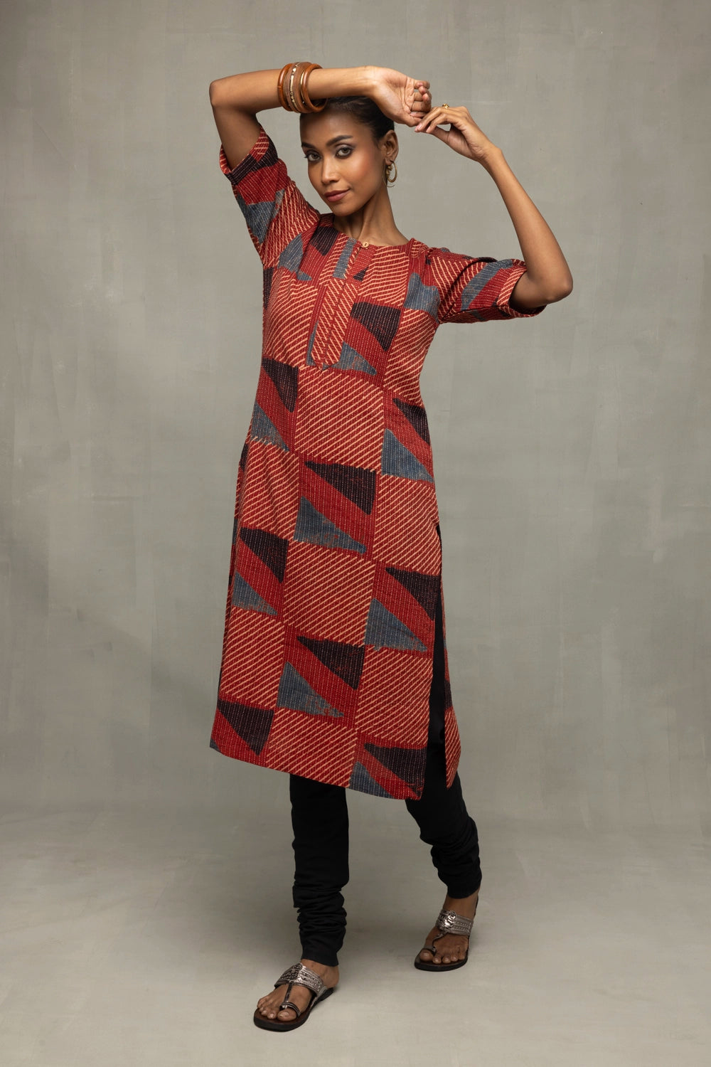 Brick Red Ajrakh Print Kurta