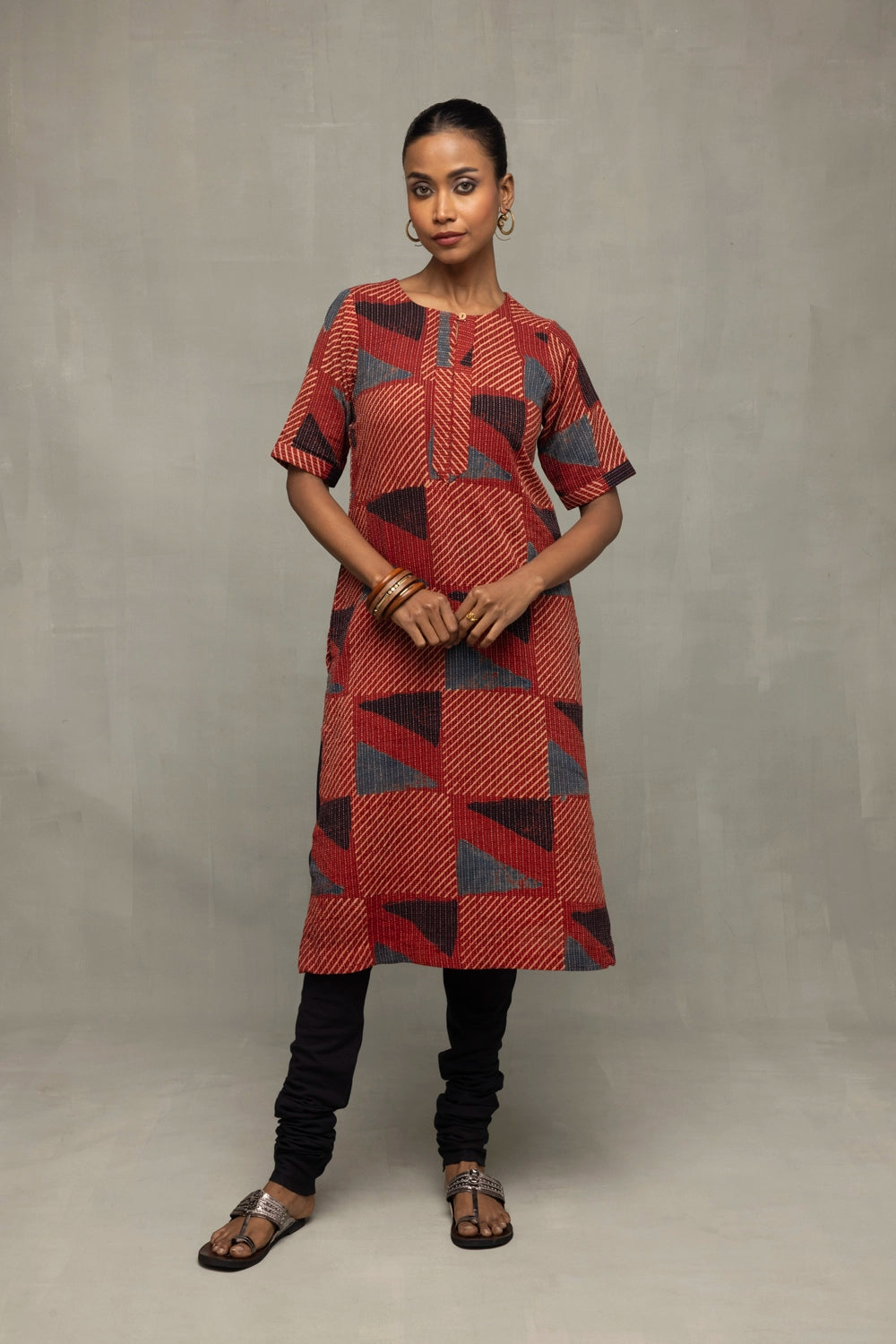 Brick Red Ajrakh Print Kurta