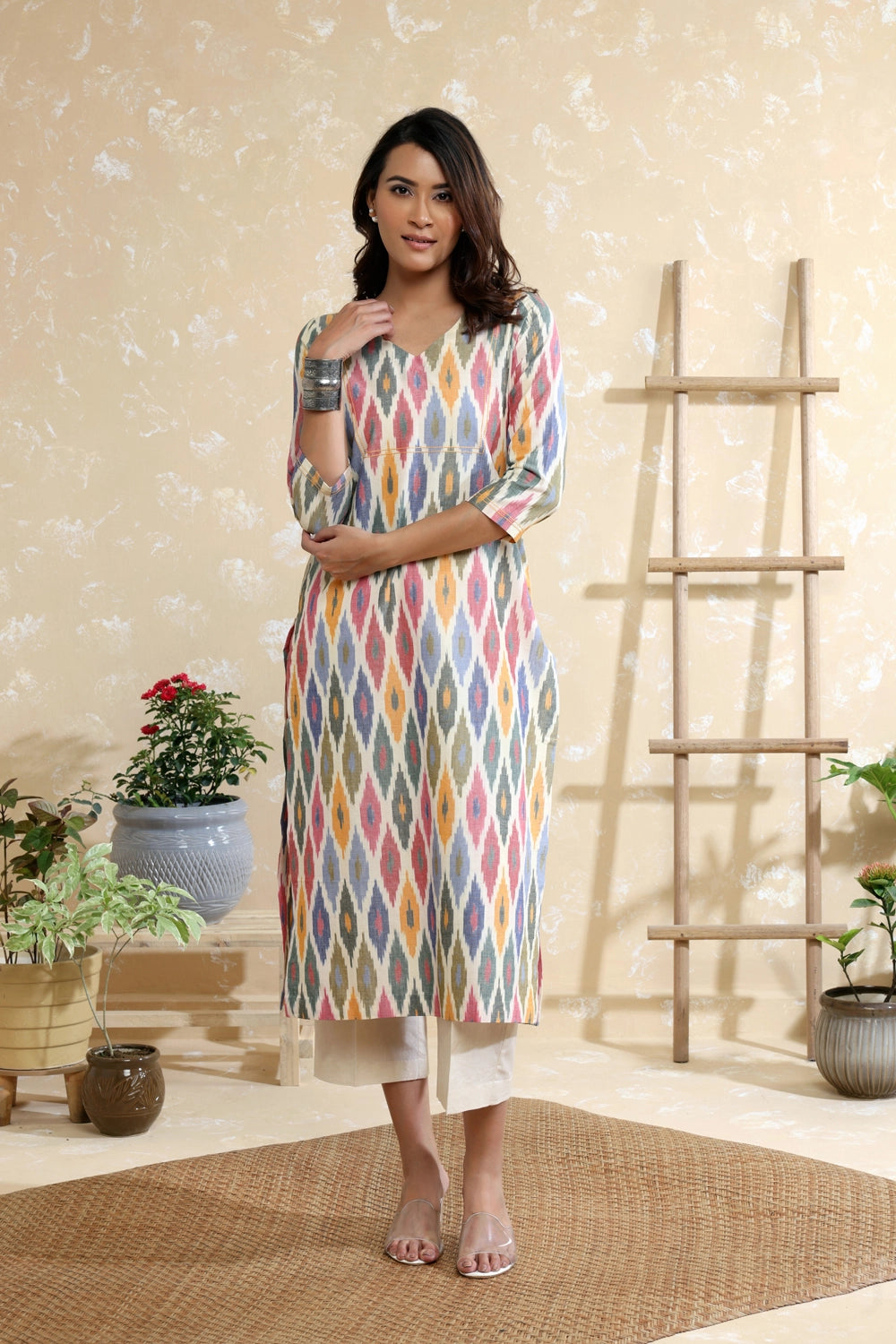 Cream South Cotton Straight Pant