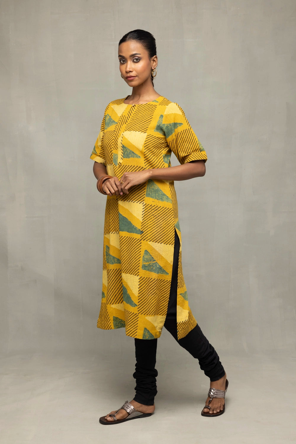 Yellow Ajrakh Print Kurta