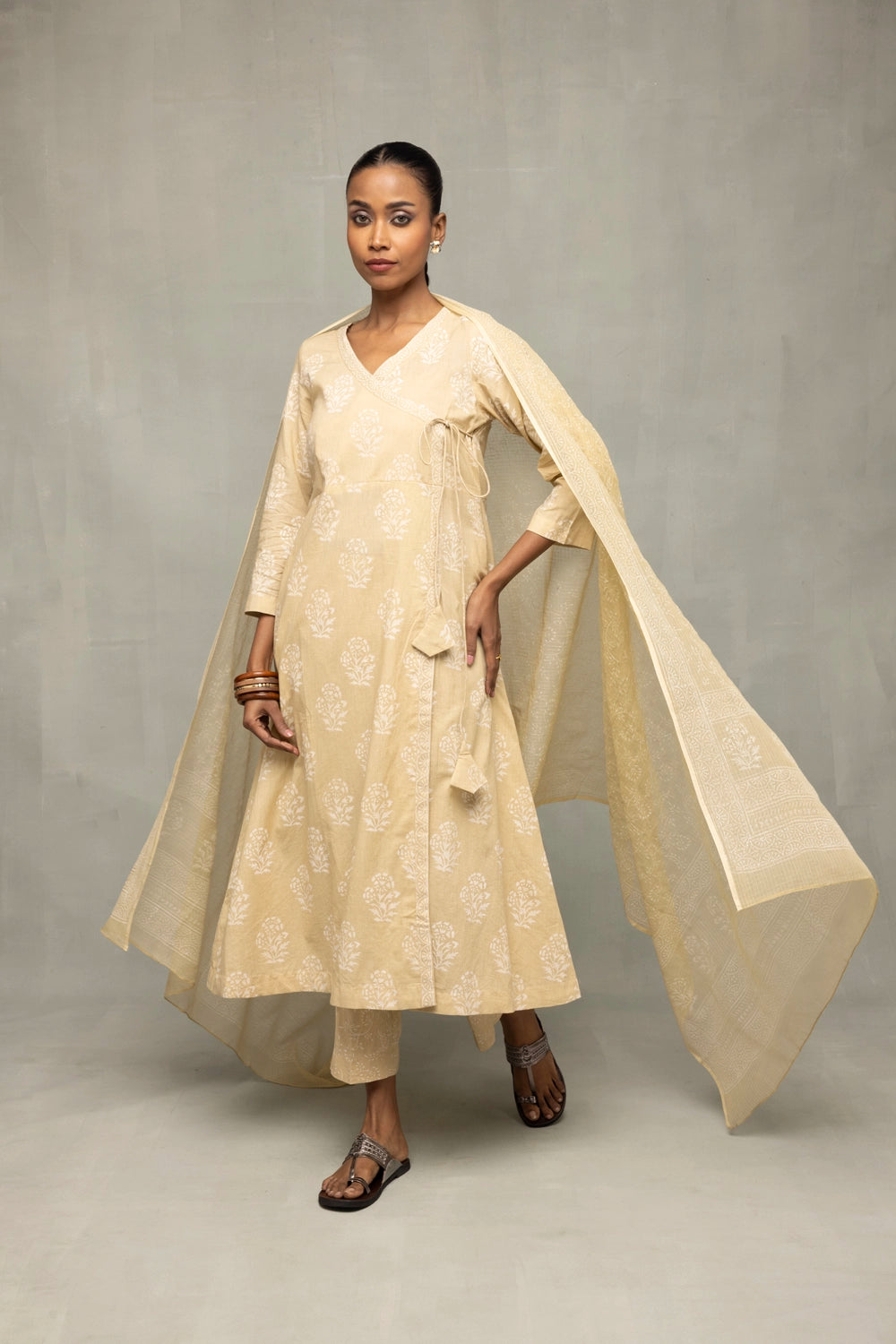 Sahara Gold Hand-Block Printed Suit Set With Dupatta