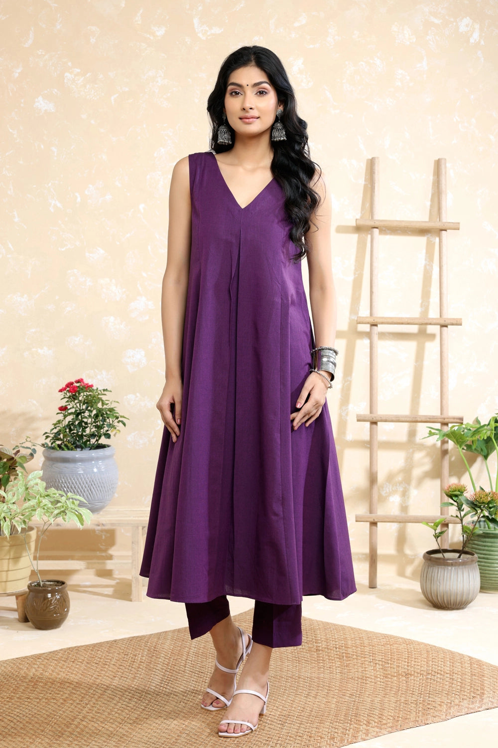 Purple Malai Cotton Straight Pant