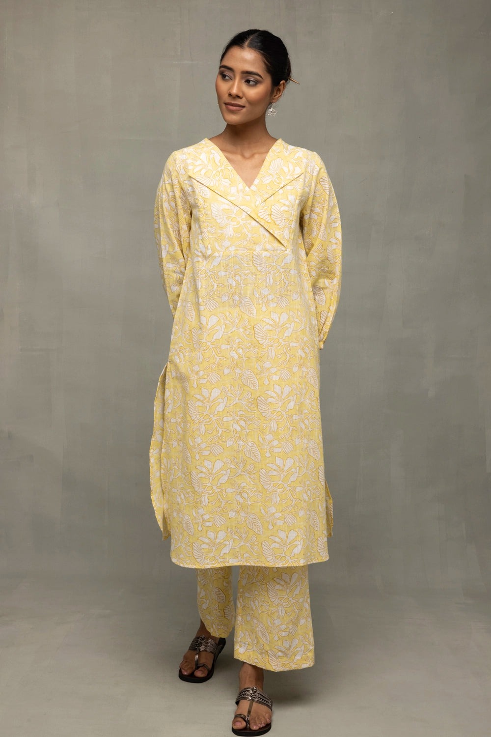 Yellow Pure Cotton Hand Block Print  Relaxed Pant
