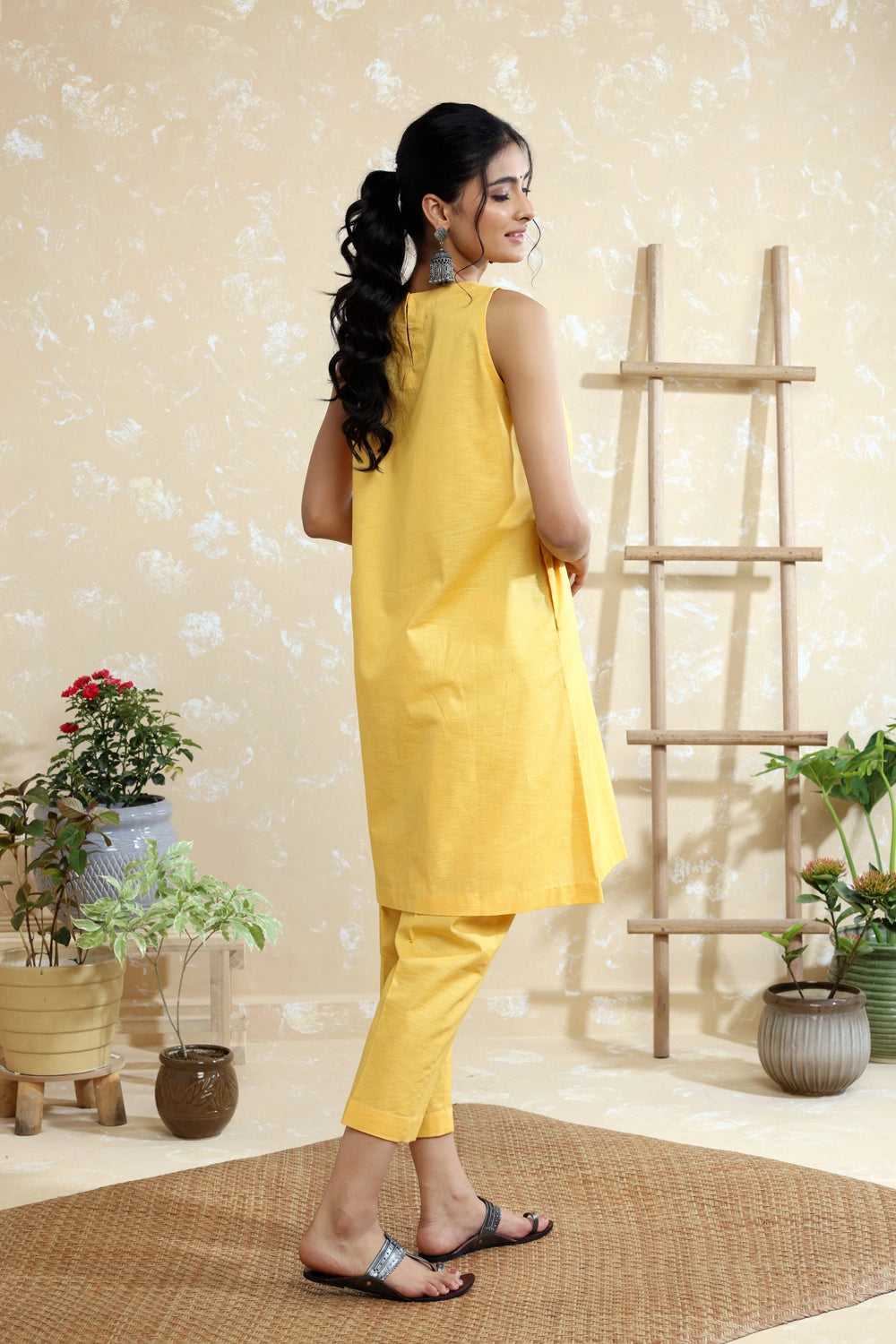Yellow Cotton Linen Tapered Pant