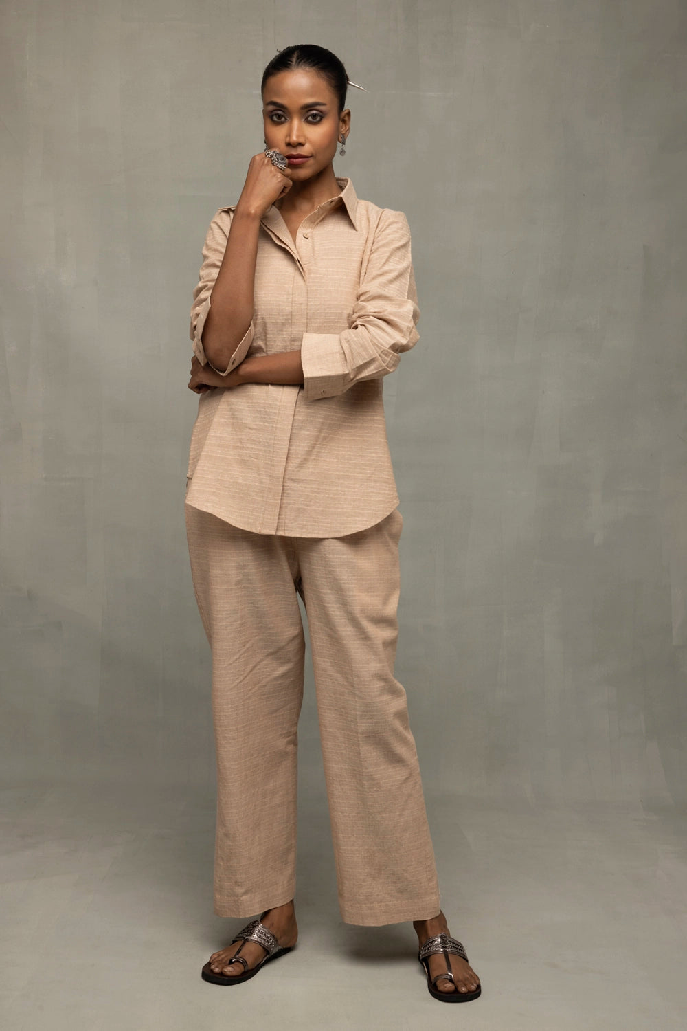 Beige Pure South Cotton Straight Pant