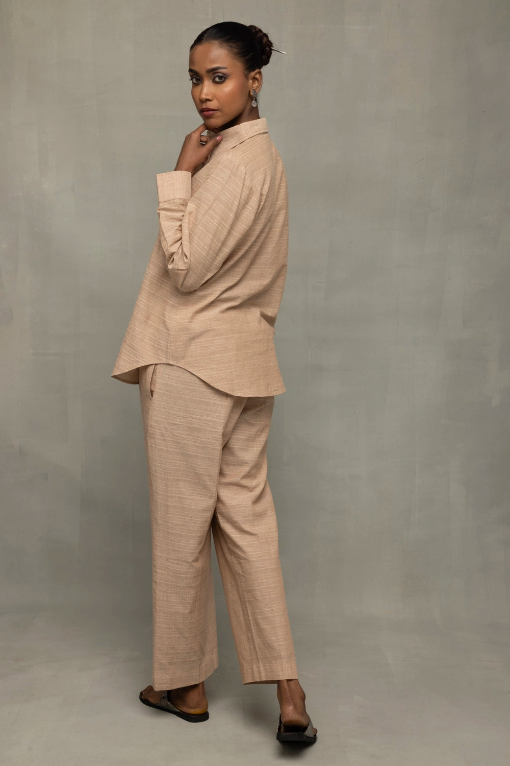 Beige Pure South Cotton Straight Pant
