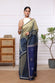 Handloom Navy Blue & Green Mul Cotton Jamdani Saree