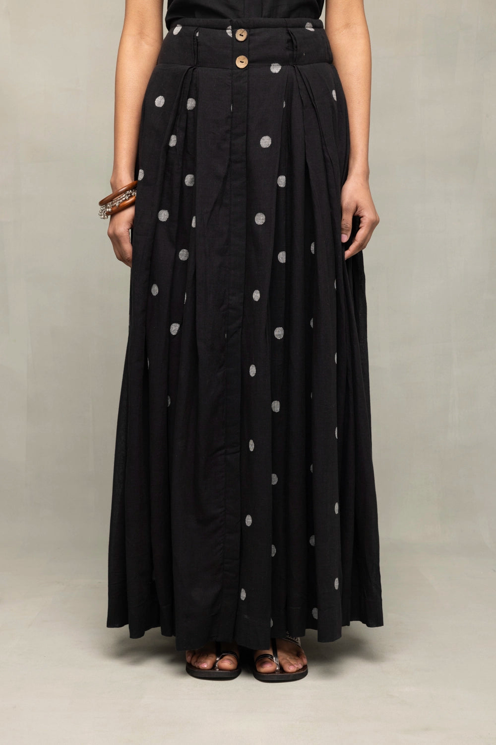 Handloom Black Polka Jamdani Flared Skirt