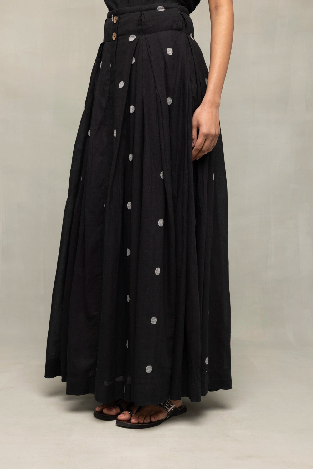 Handloom Black Polka Jamdani Flared Skirt