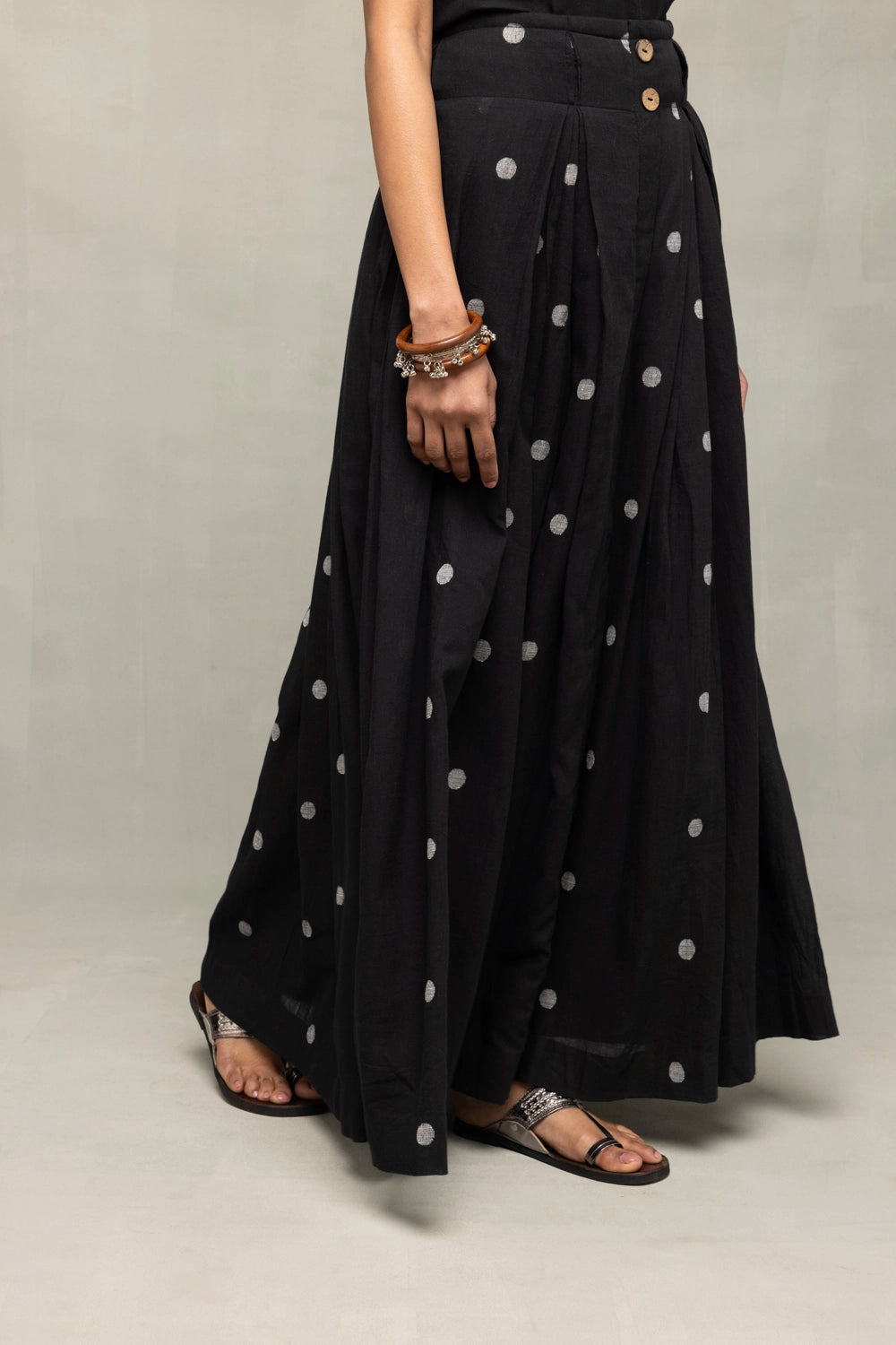 Handloom Black Polka Jamdani Flared Skirt