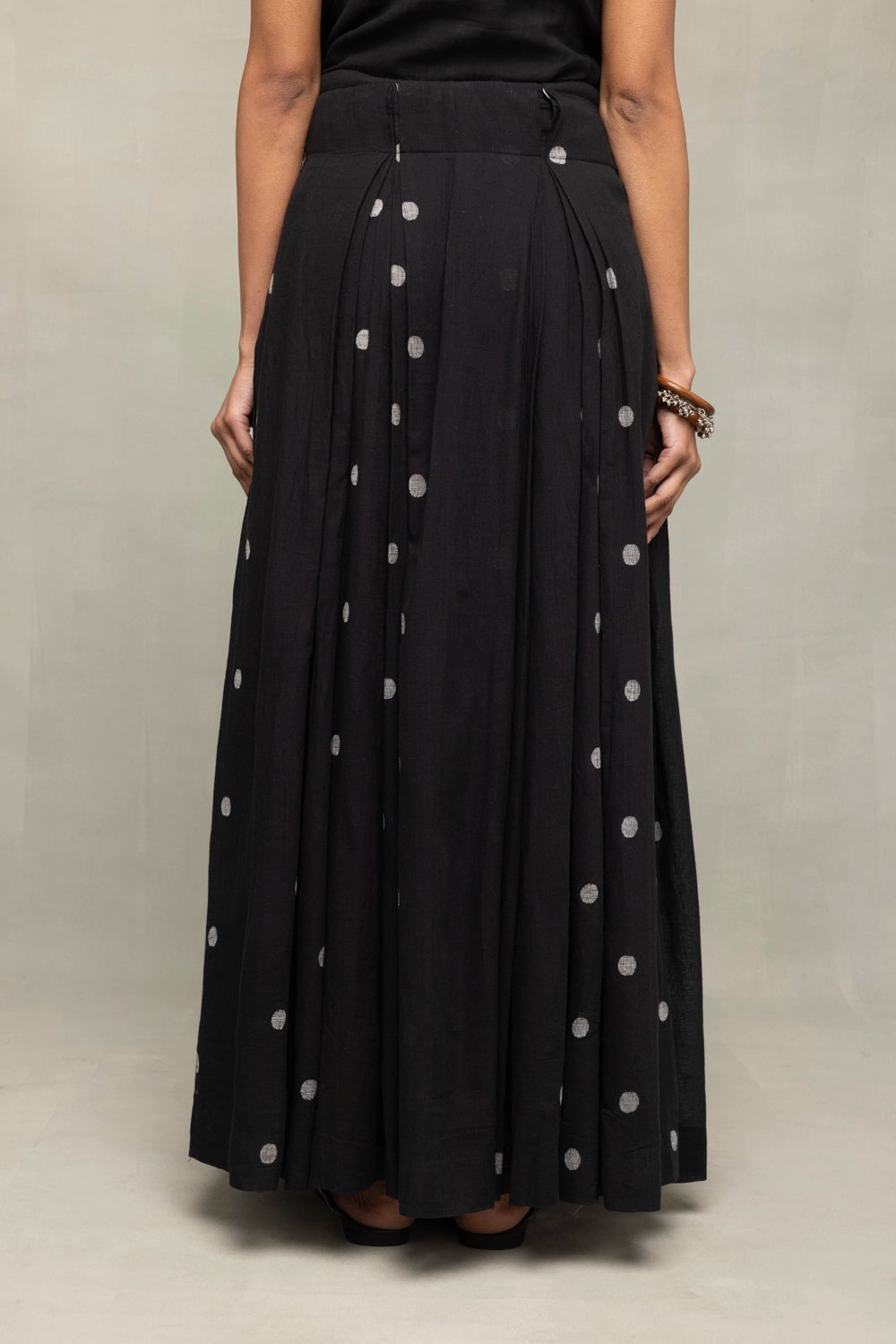 Handloom Black Polka Jamdani Flared Skirt
