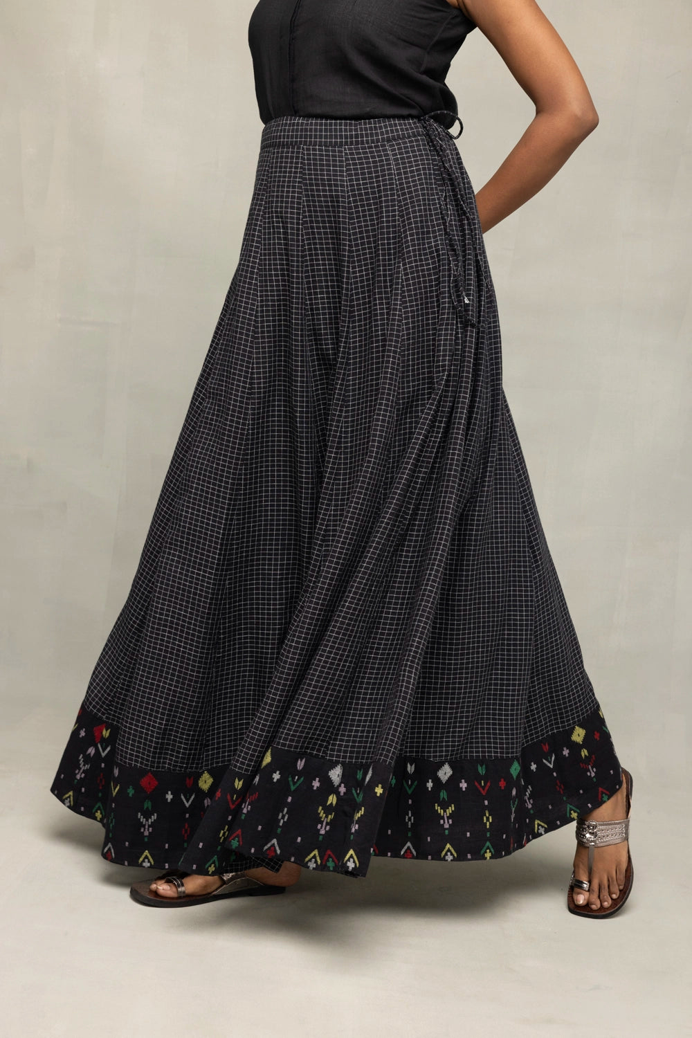 Handloom Black Contemporary Jamdani Flared Skirt