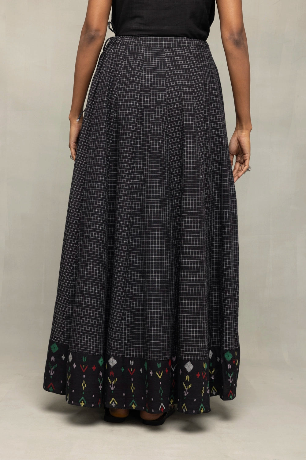 Handloom Black Contemporary Jamdani Flared Skirt