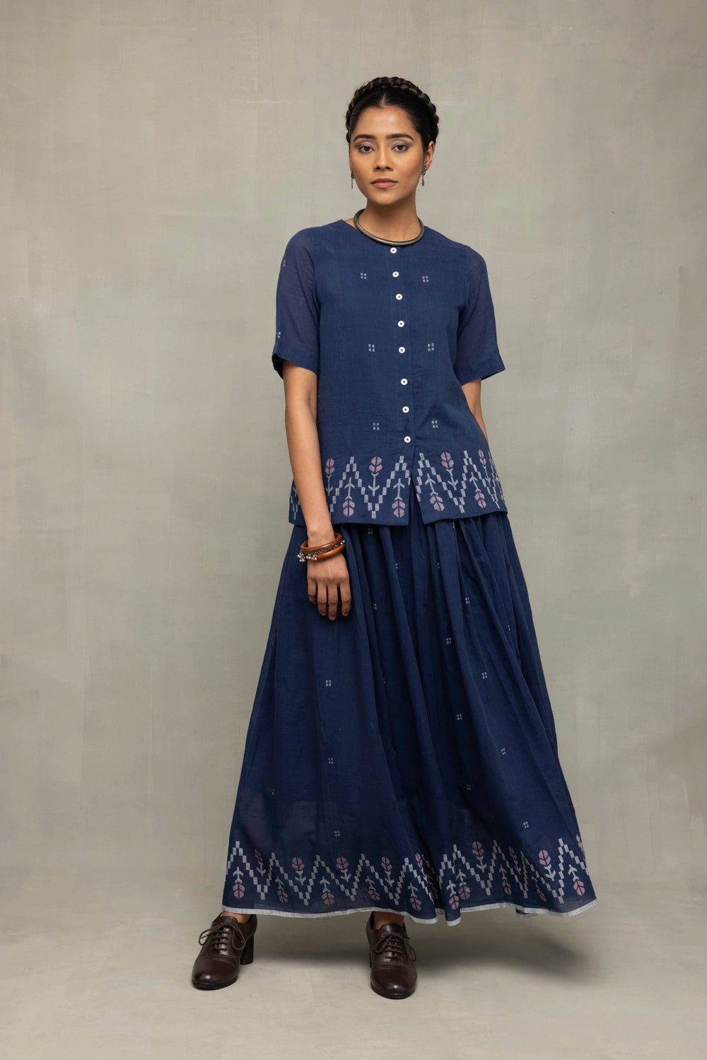 Navy Blue Meadow Jamdani Skord