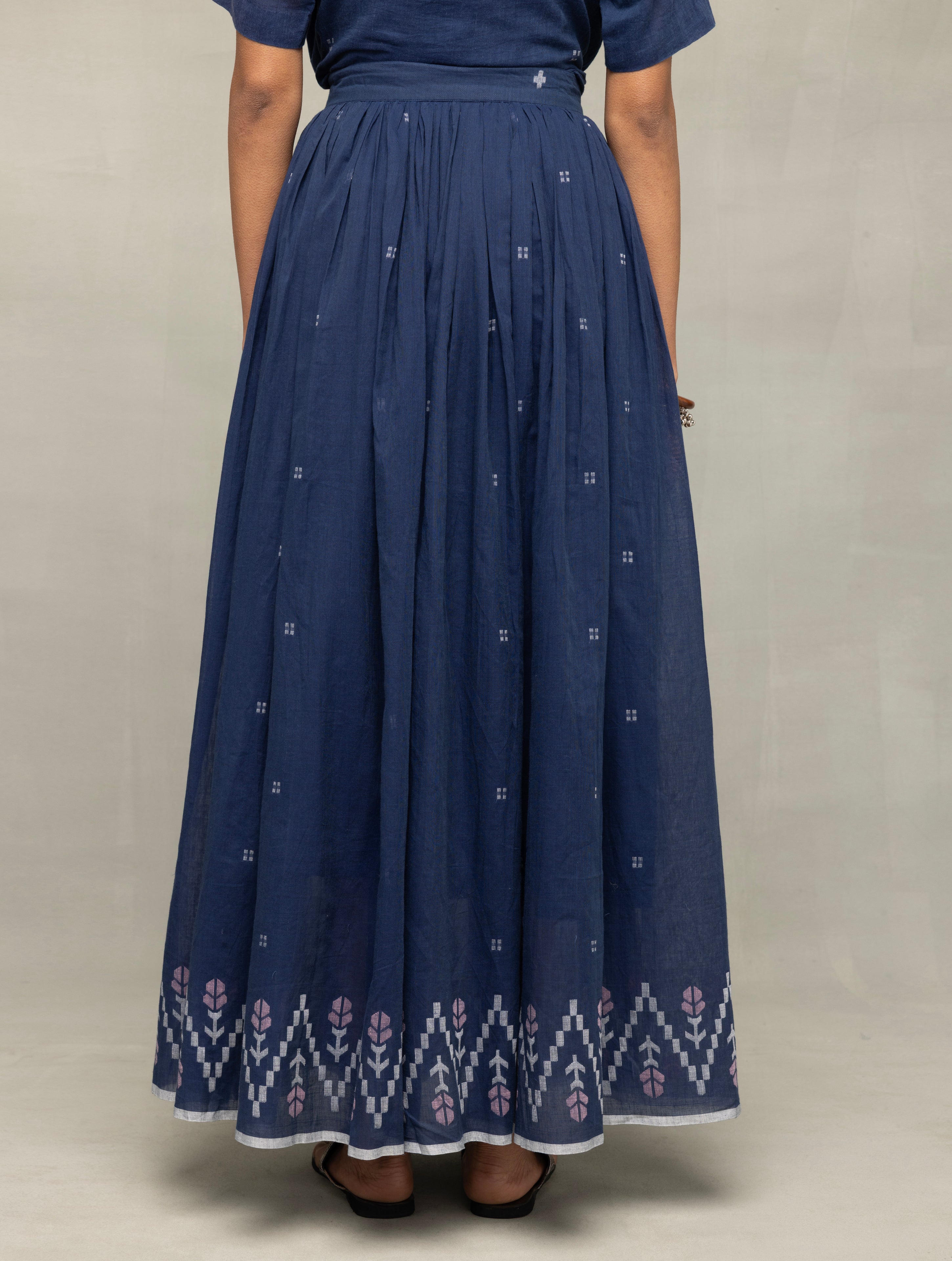 Handloom Blue Contemporary Jamdani Flared Skirt