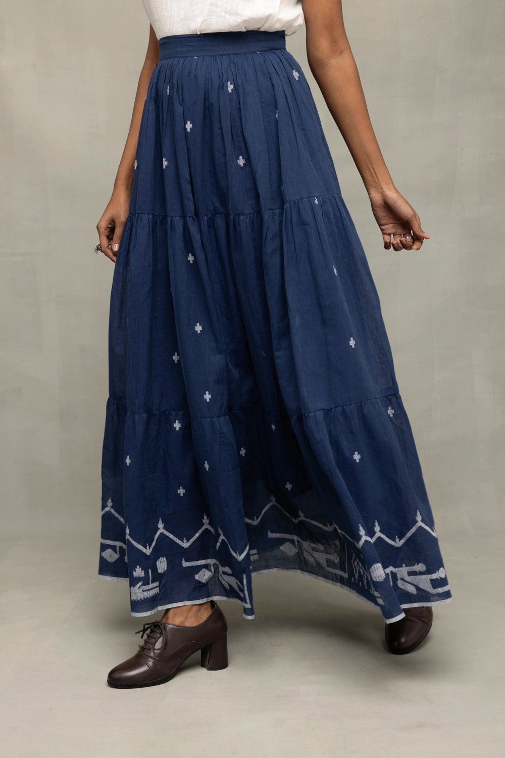 Handloom Blue Traditional Jamdani Flared Skirt