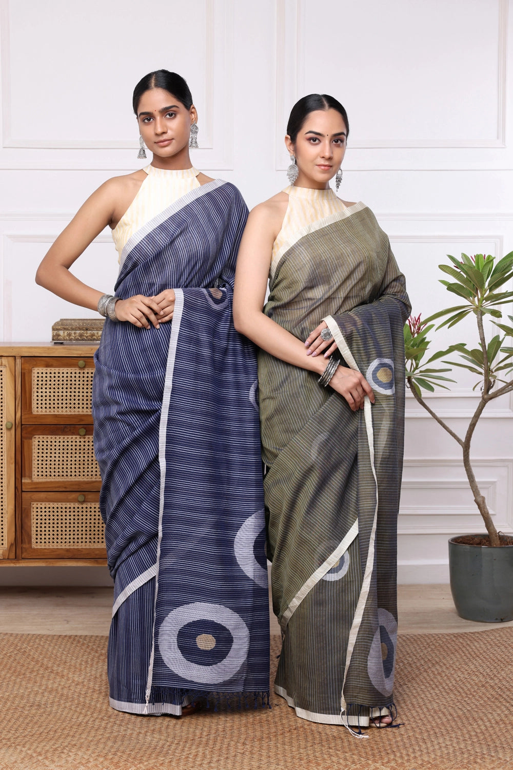 Handloom Blue Stripes Mul Cotton Eye Ball Saree