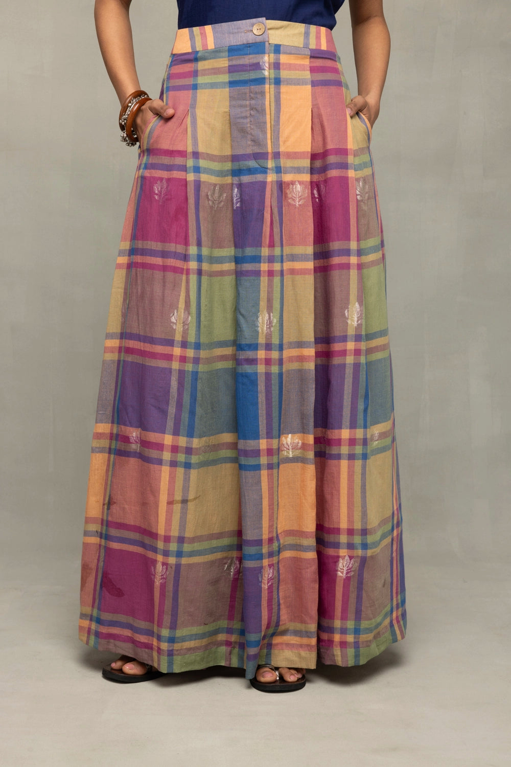 Handloom Multi Colour Lotus Zari Jamdani Flared Skirt