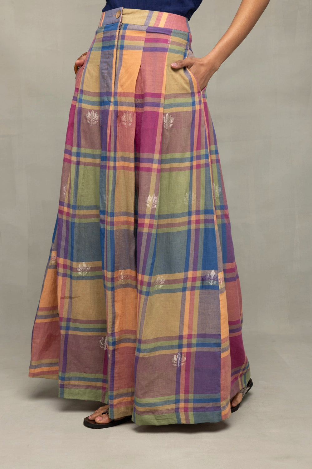 Handloom Multi Colour Lotus Zari Jamdani Flared Skirt