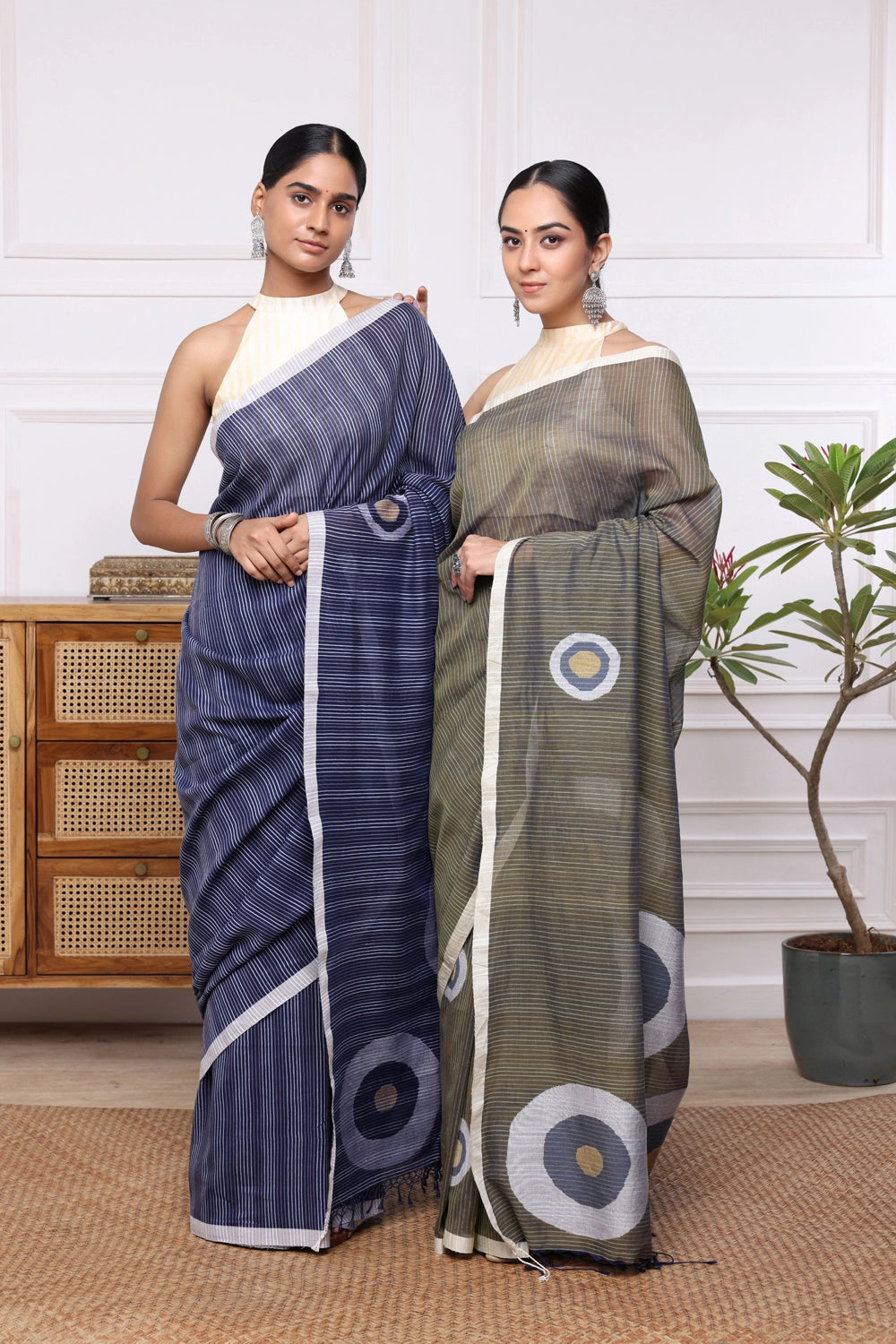 Handloom Blue Stripes Mul Cotton Eye Ball Saree