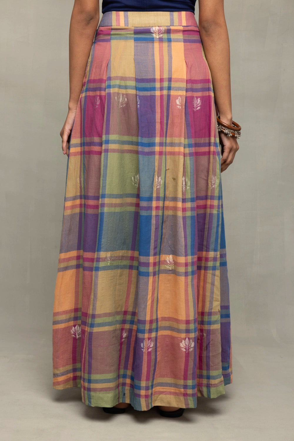 Handloom Multi Colour Lotus Zari Jamdani Flared Skirt