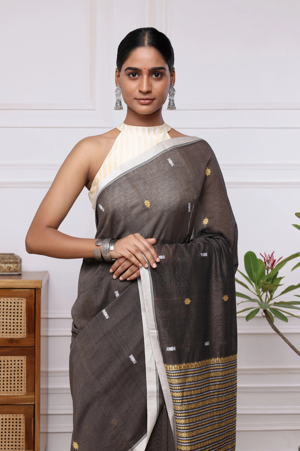 Handloom Espresso Brown Pure Cotton Saree