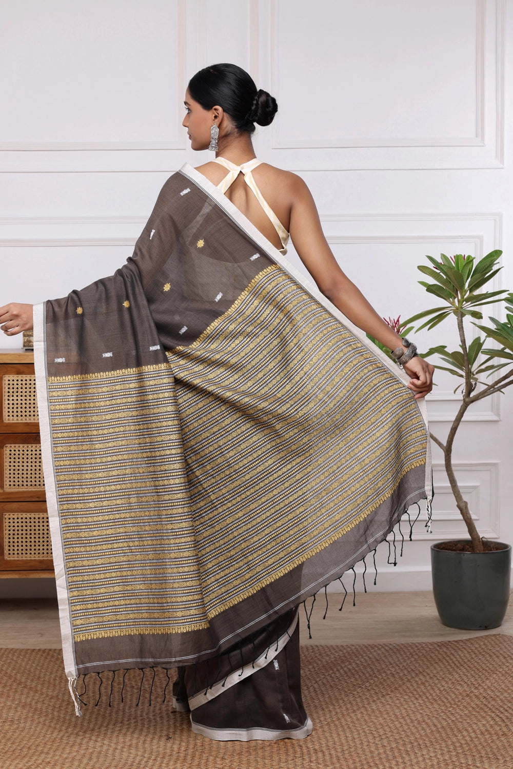 Handloom Espresso Brown Pure Cotton Saree