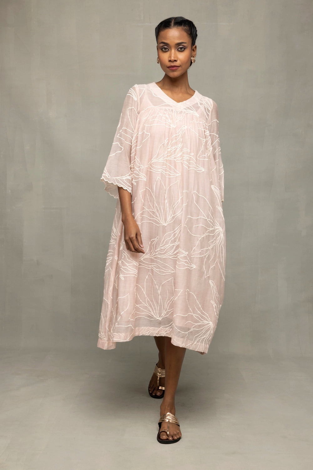 Lily Haze Lavender Mul Chanderi Embriodered Dress