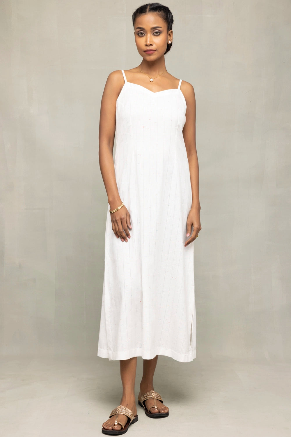 White Silver Stripe Pure Cotton Dress