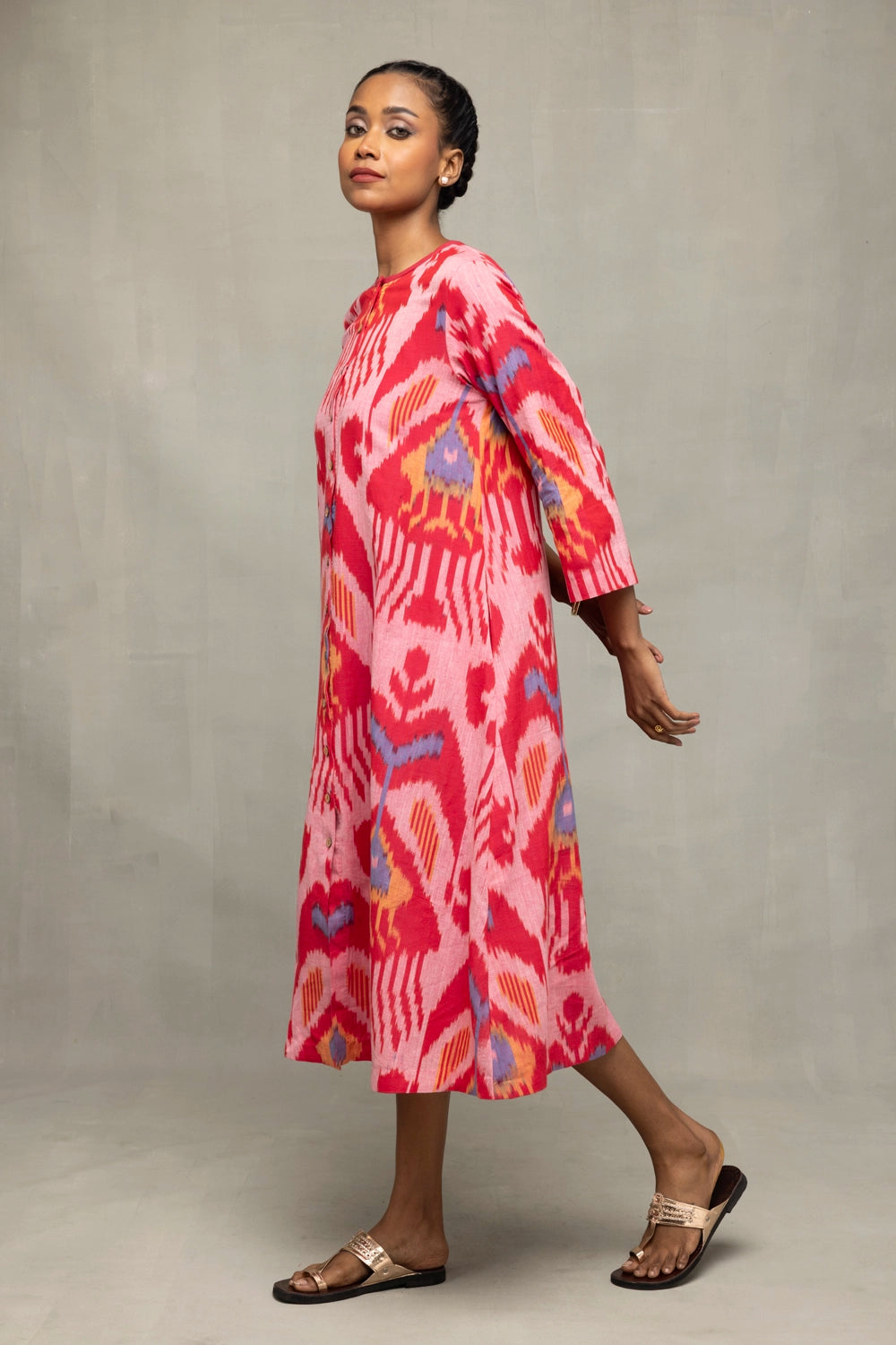 Handloom Pink Abstract Ikat Dress