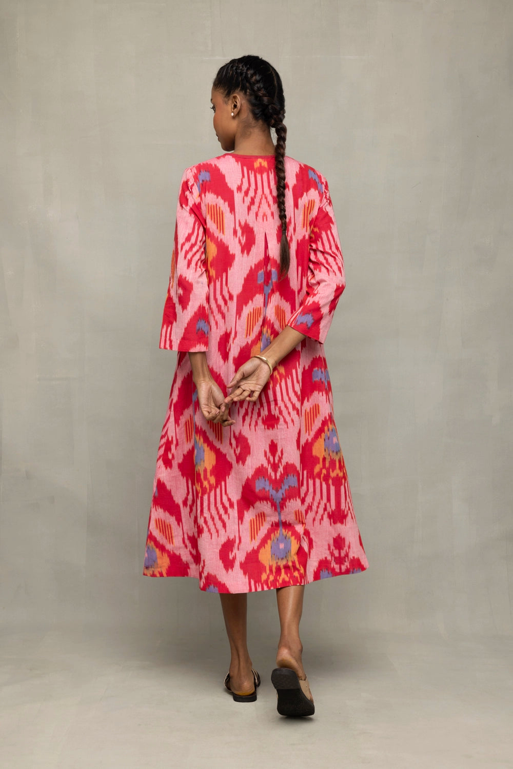 Handloom Pink Abstract Ikat Dress