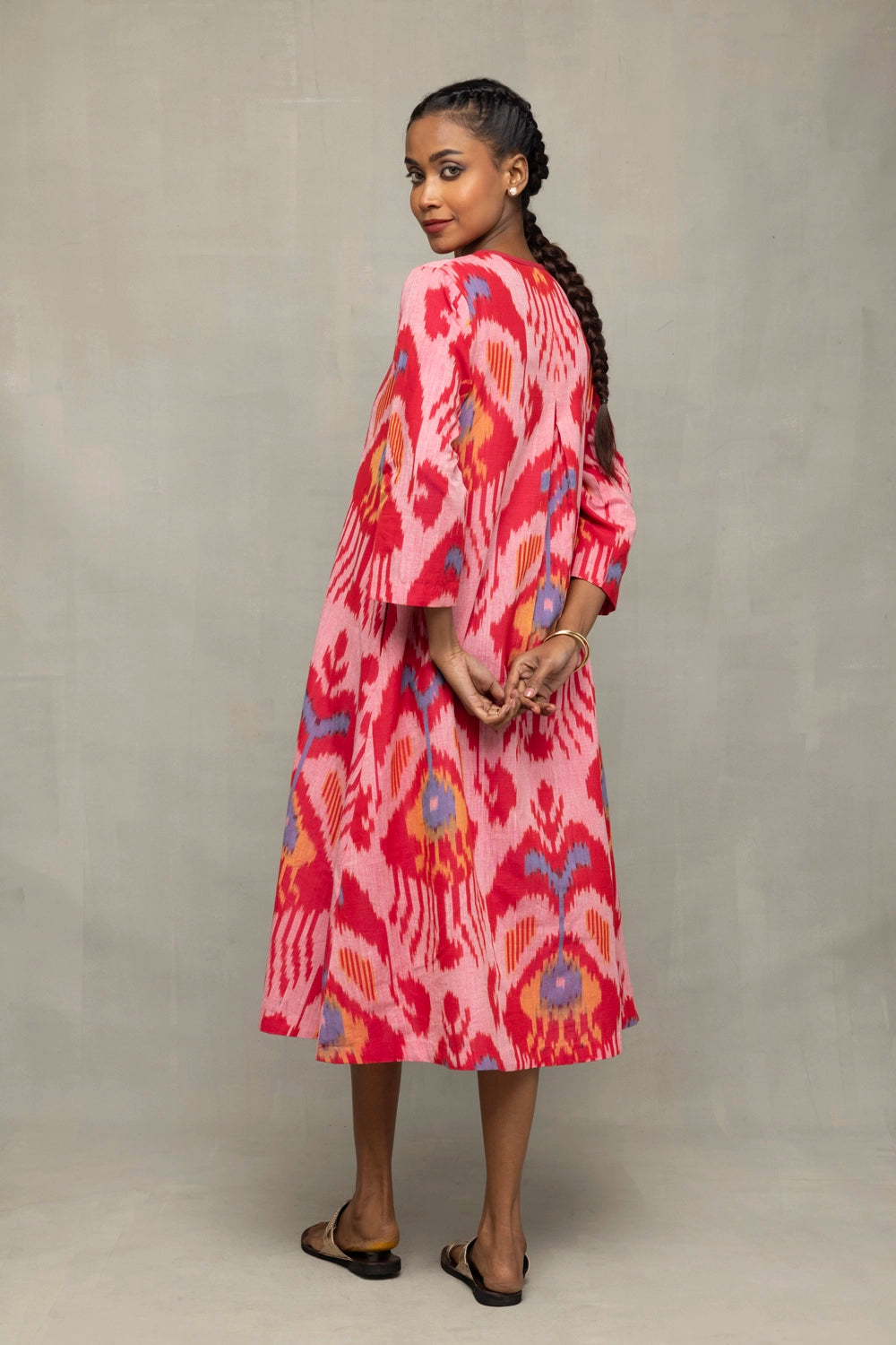 Handloom Pink Abstract Ikat Dress