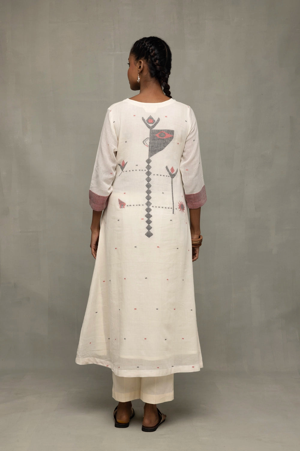 Off White Pujo Jamdani Handwoven Pure Cotton Kurta Set with Dupatta
