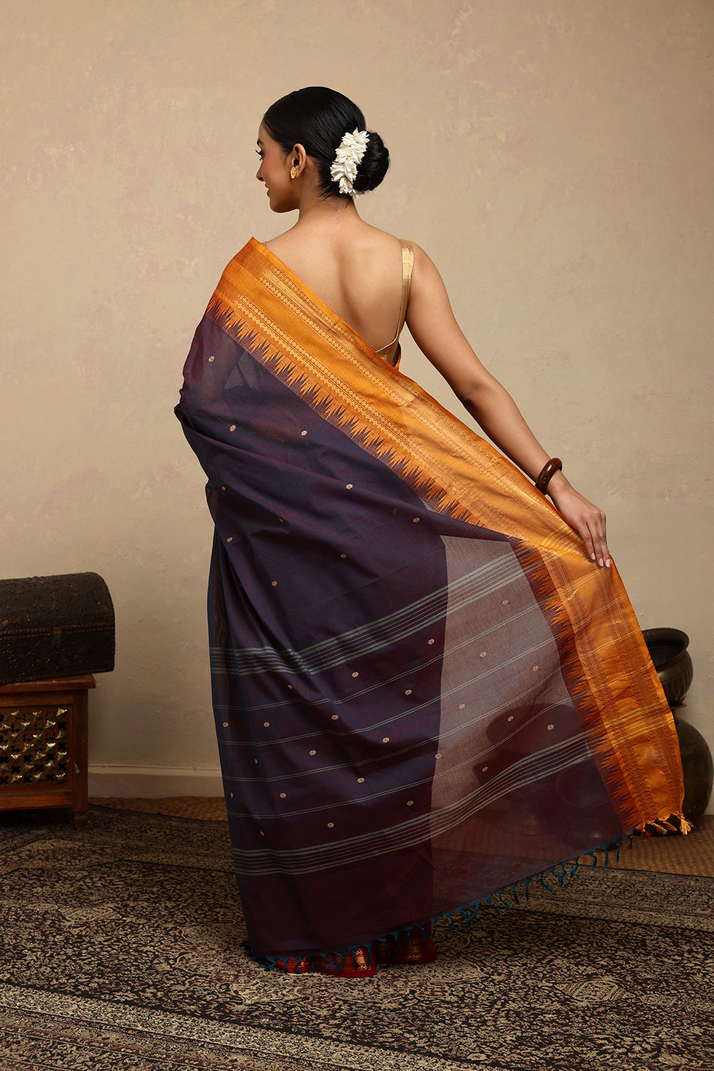 Handloom Blue Duo Tone Kanchi Cotton Saree