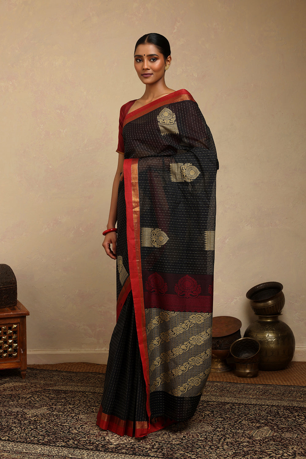 Handloom Black Kanchi Cotton Saree