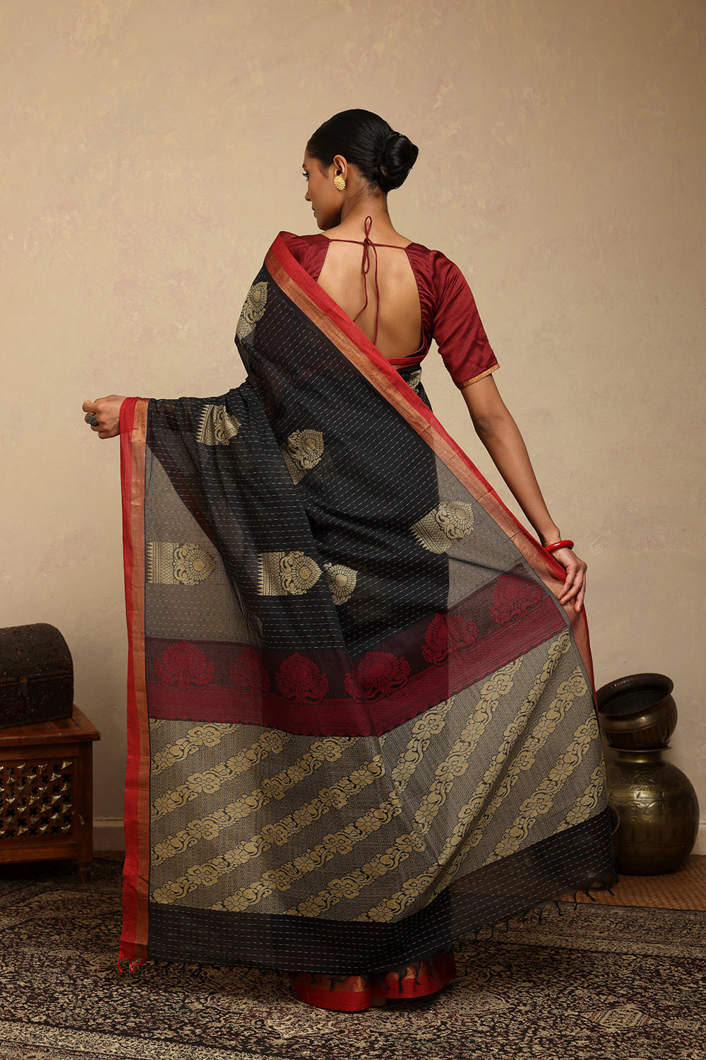 Handloom Black Kanchi Cotton Saree