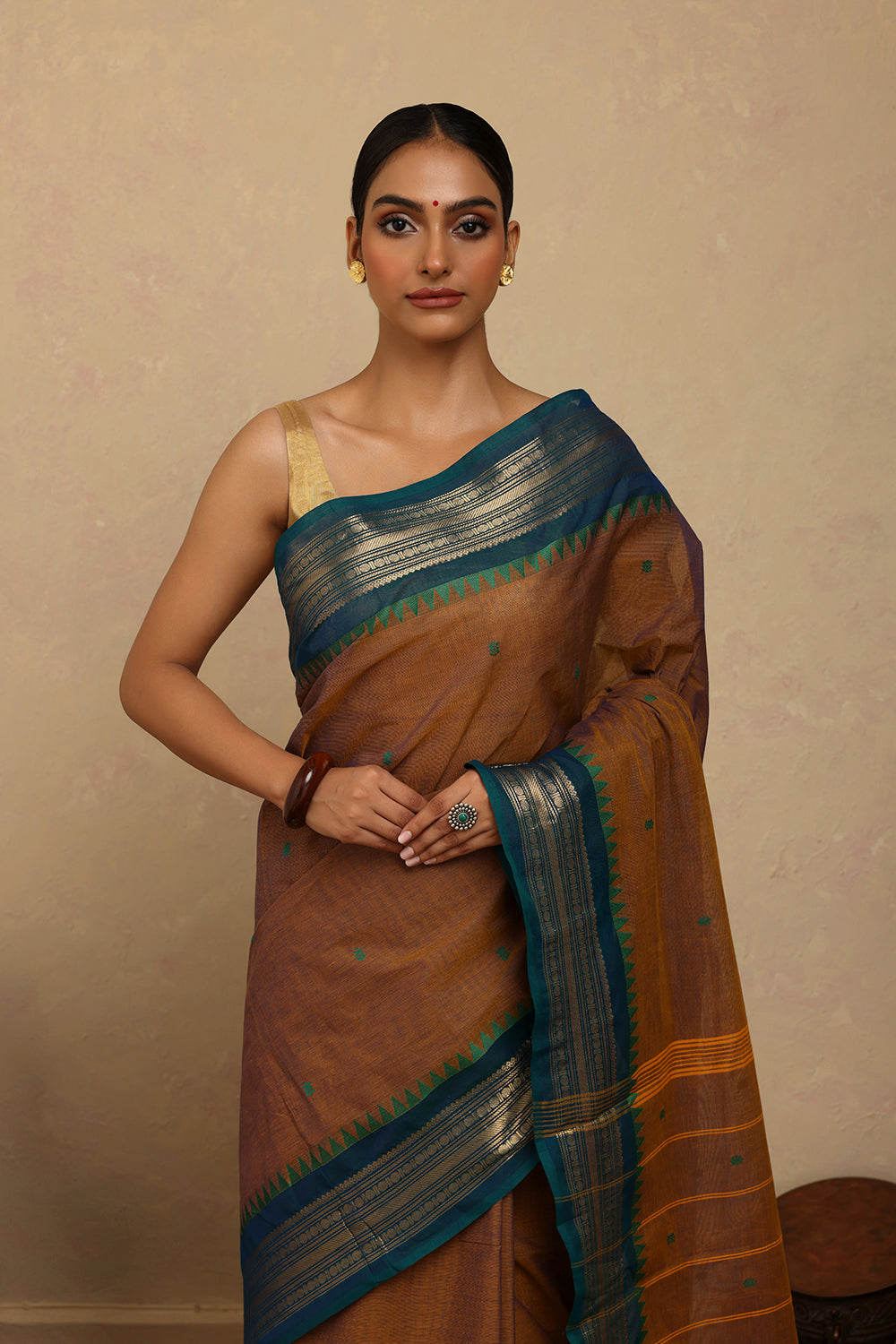 Handloom Mustard Duo Tone Kanchi Cotton Saree