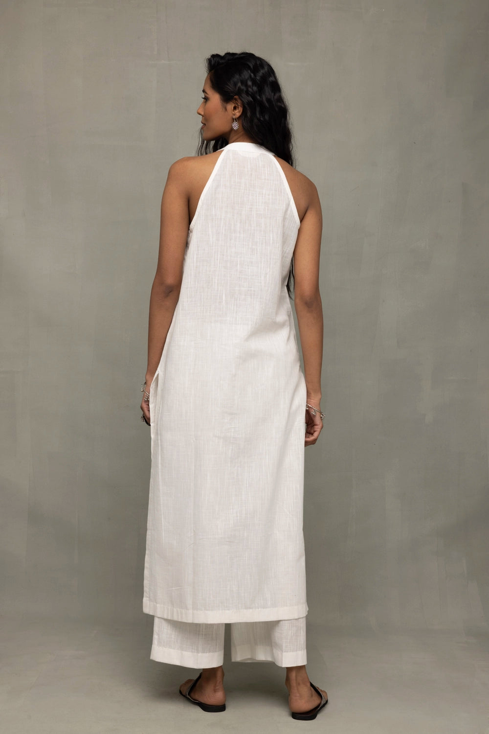 White Slub Cotton Kurta Set with Jamdani Dupatta