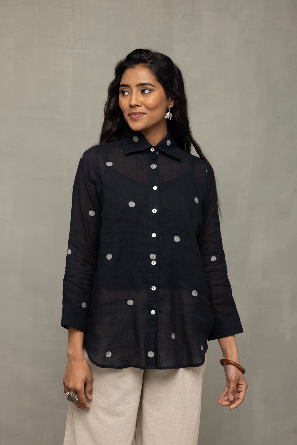 Black Polka Jamdani Shirt