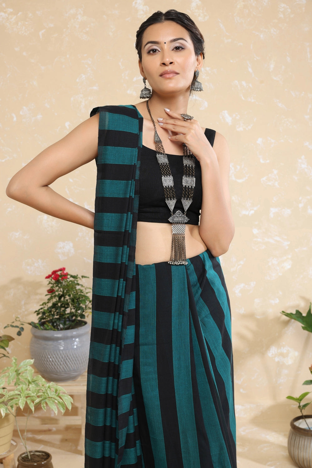 Handloom Black Stripes Mulmul Saree