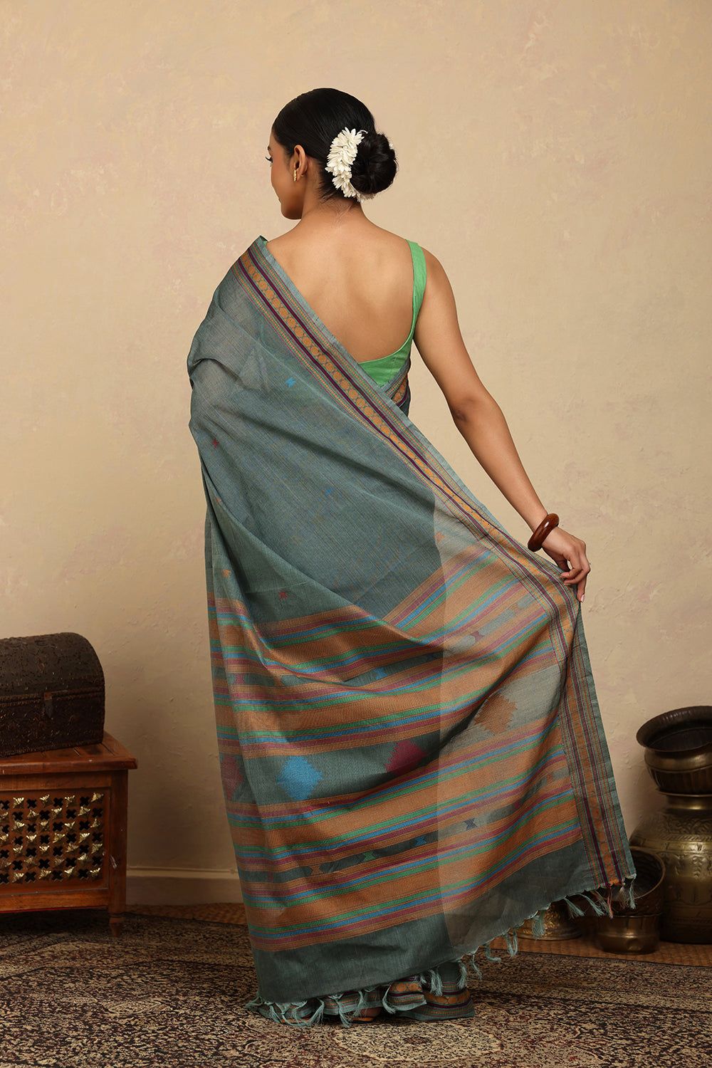 Handloom Sea Green Kanchi Cotton Saree